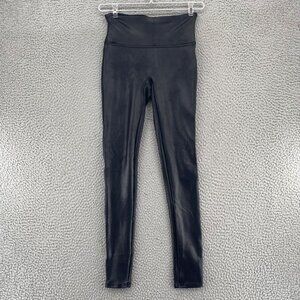Spanx Leggings Womens Small Black Faux Leather Shimmer Pull On Shapewear Ankle